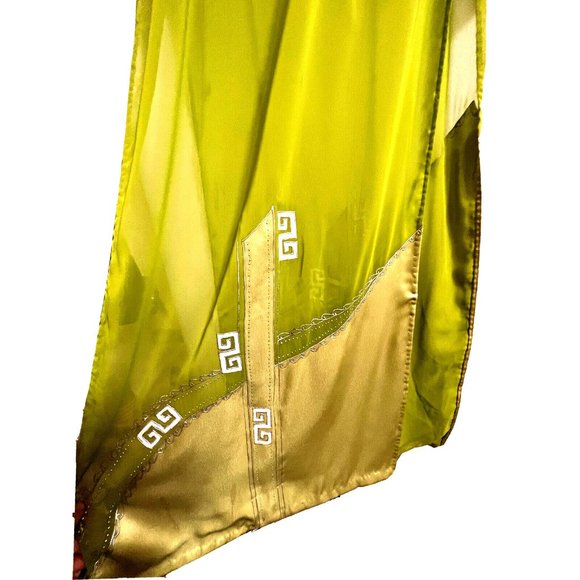 Asian Chinese Long Maxi Sheer Cocktail Dress Size S Green Metallic Silver - Picture 13 of 15